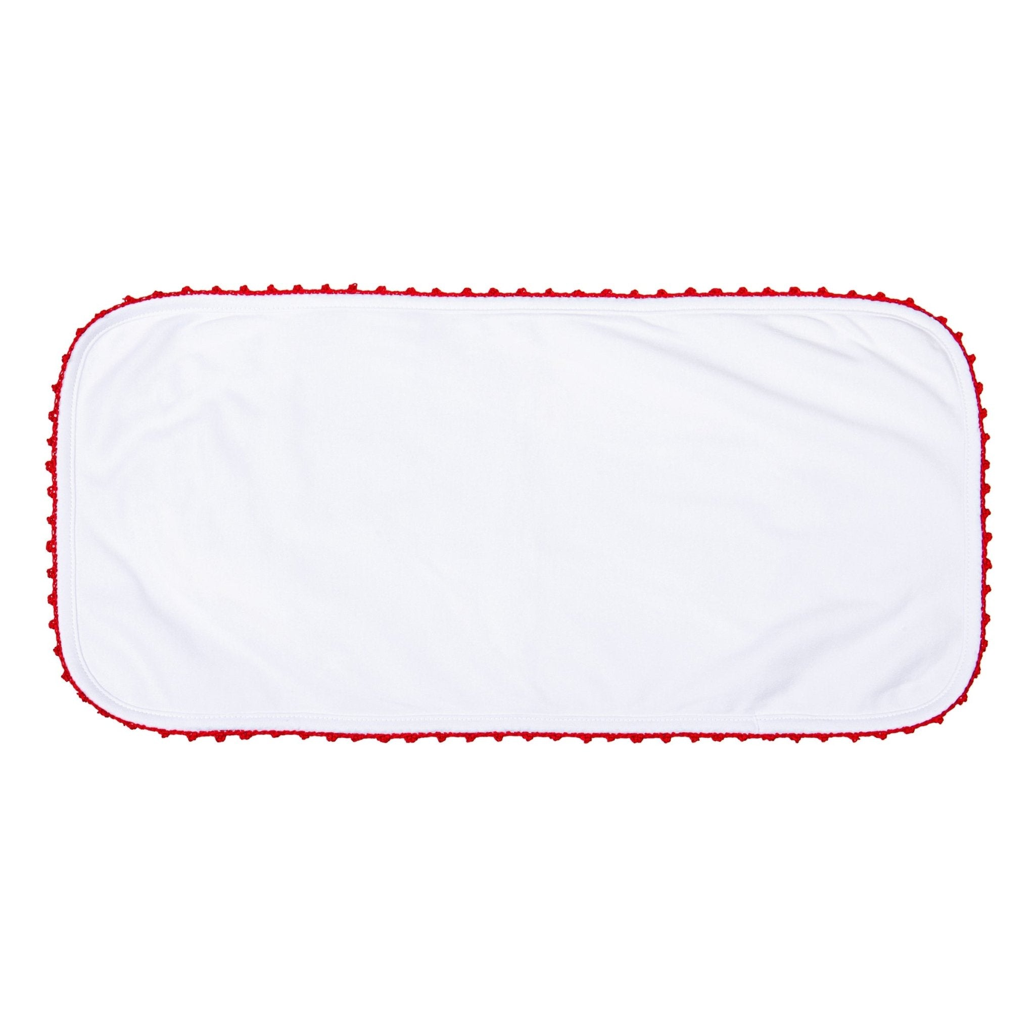 Baby Joy Burp Cloth with Red Crochet Trim - Magnolia BabyBurp Cloth