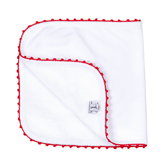 Baby Joy Burp Cloth with Red Crochet Trim - Magnolia BabyBurp Cloth