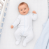 Baby Joy Footie with Blue Crochet Trim - Magnolia BabyFootie
