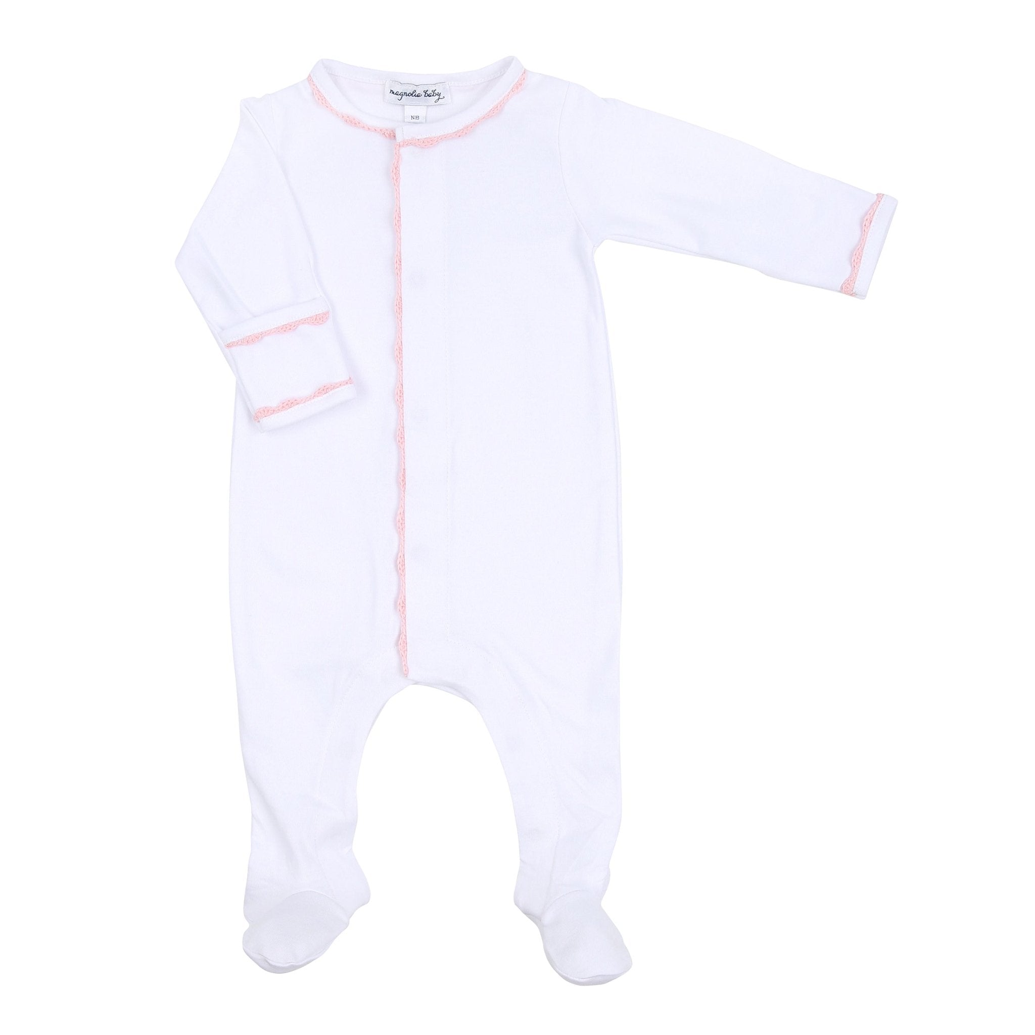 Baby Joy Footie with Pink Crochet Trim - Magnolia BabyFootie