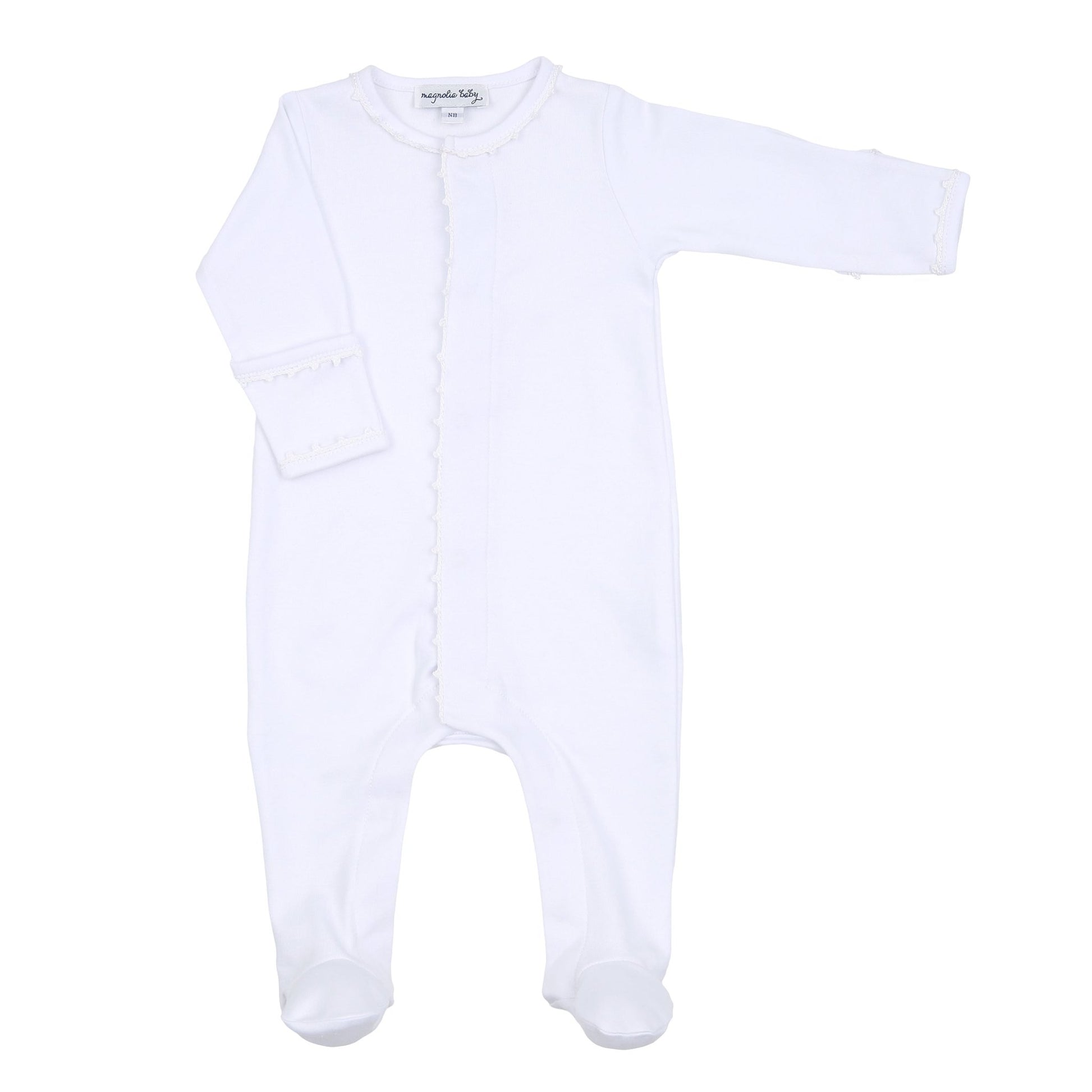 Baby Joy Footie with White Crochet Trim - Magnolia BabyFootie