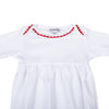 Baby Joy Gathered Gown with Red Crochet Trim - Magnolia BabyGown