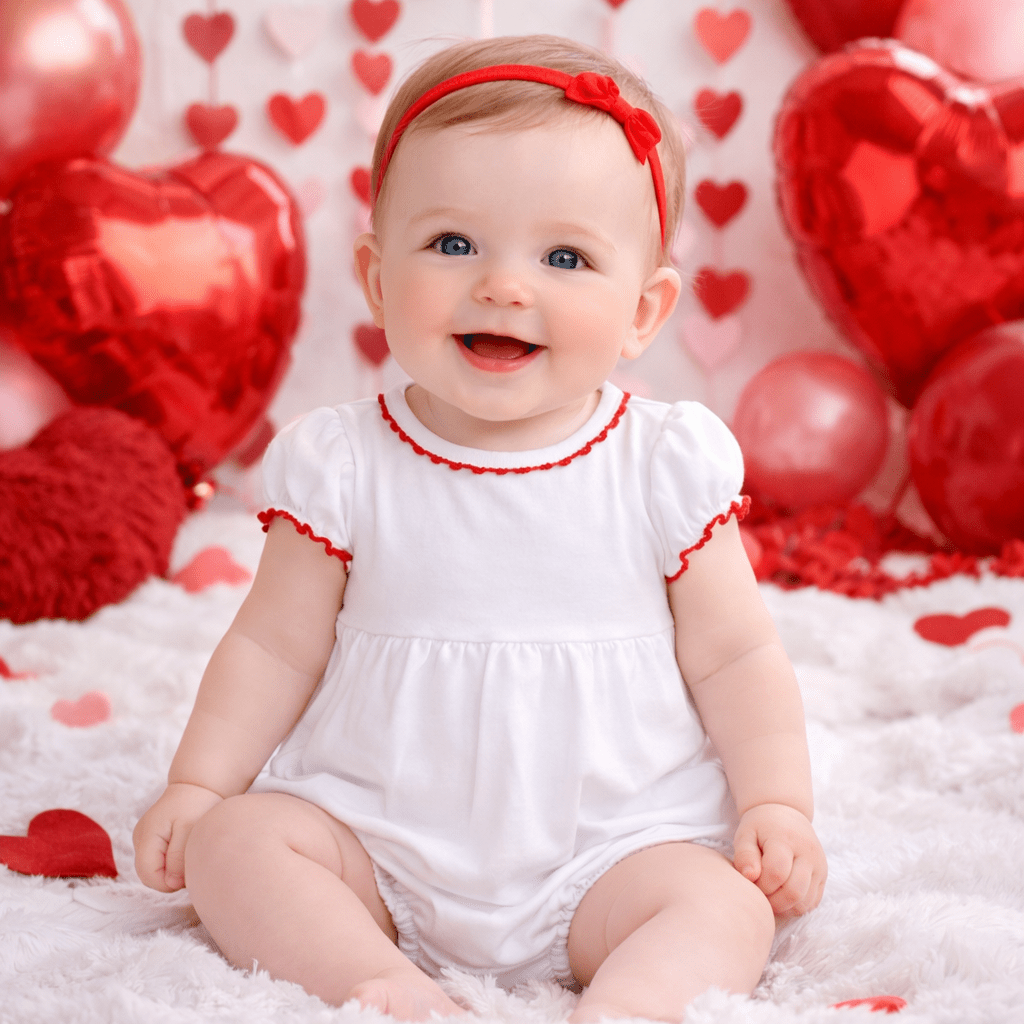 Baby Joy Girl Bubble with Red Crochet Trim - Magnolia BabyBubble