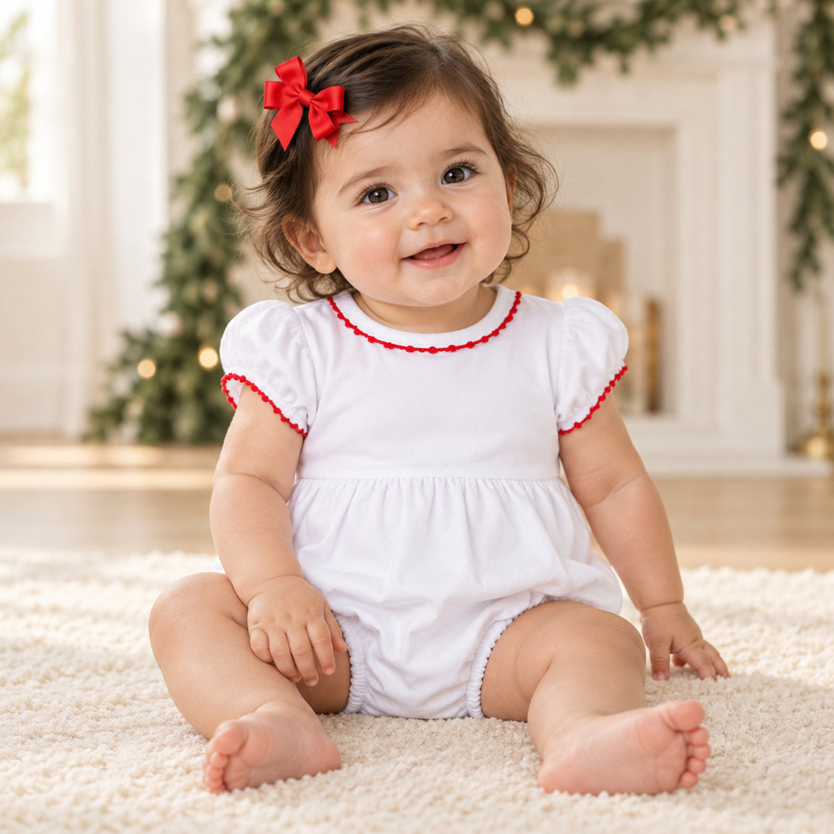 Baby Joy Girl Christmas Bubble with Red Crochet Trim