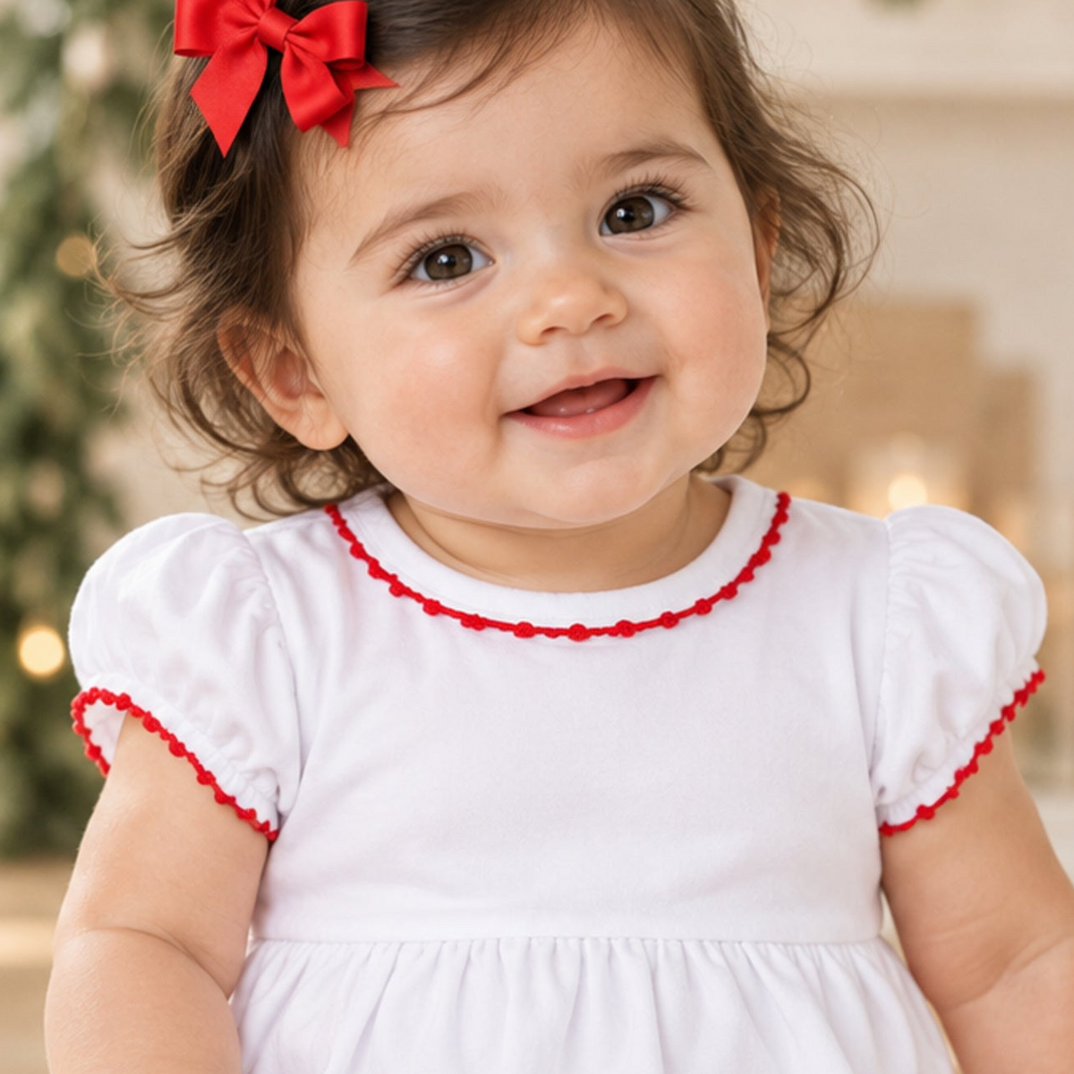 Baby Joy Girl Christmas Bubble with Red Crochet Trim