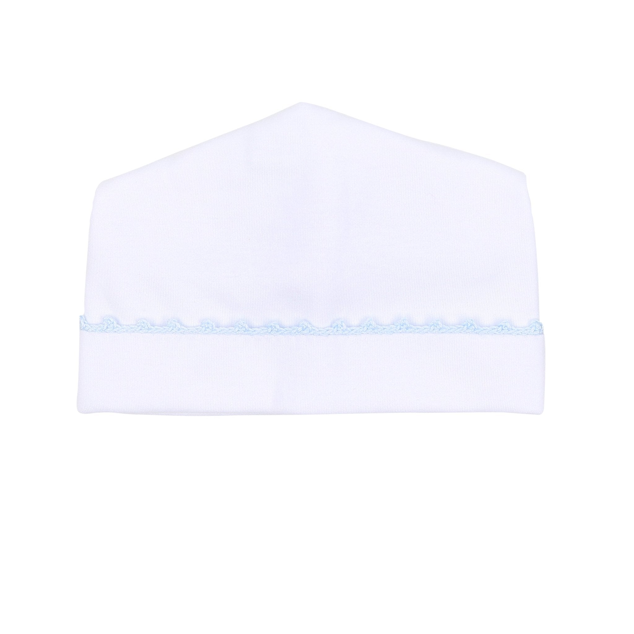 Baby Joy Hat with Blue Crochet Trim - Magnolia BabyHat