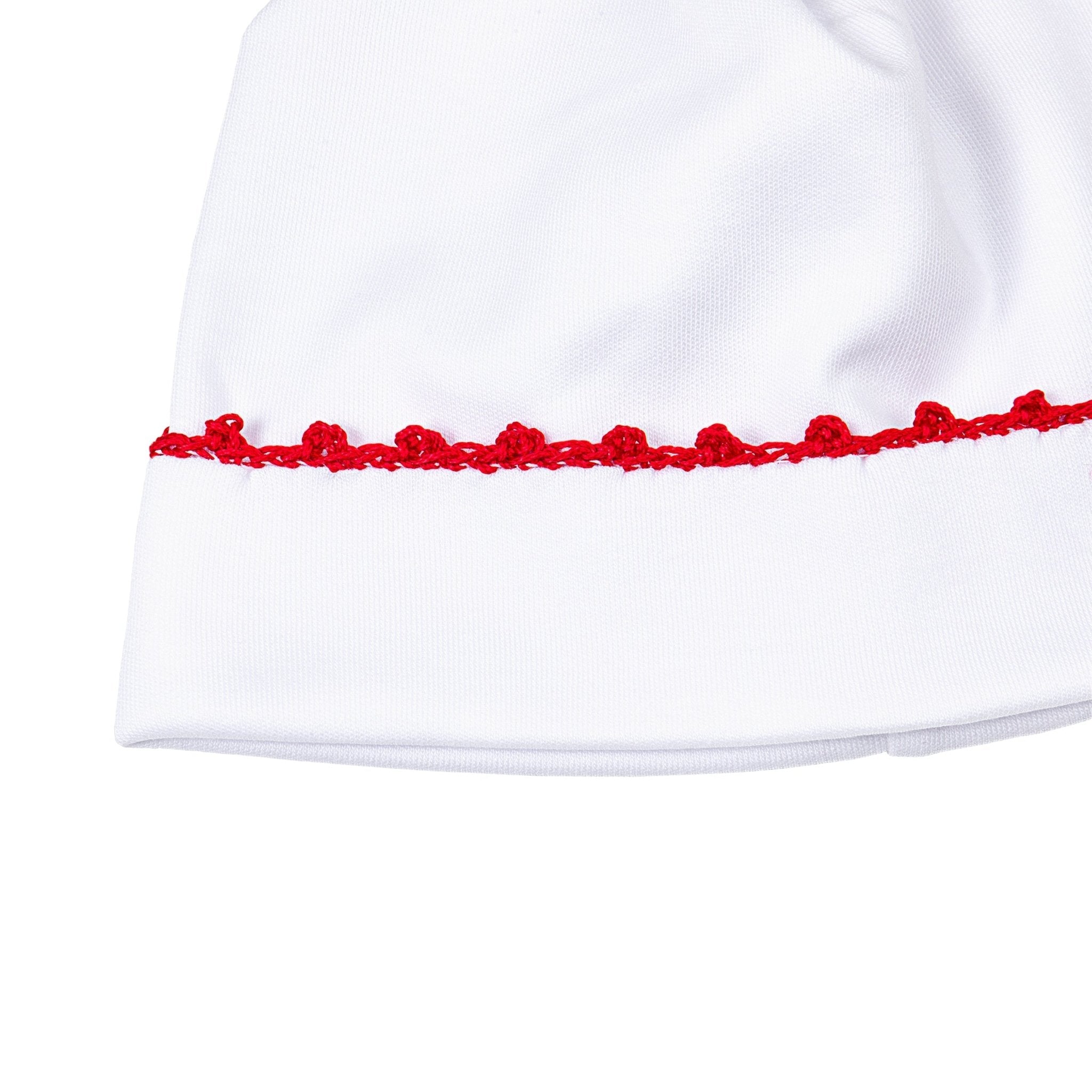 Baby Joy Hat with Red Crochet Trim - Magnolia BabyHat