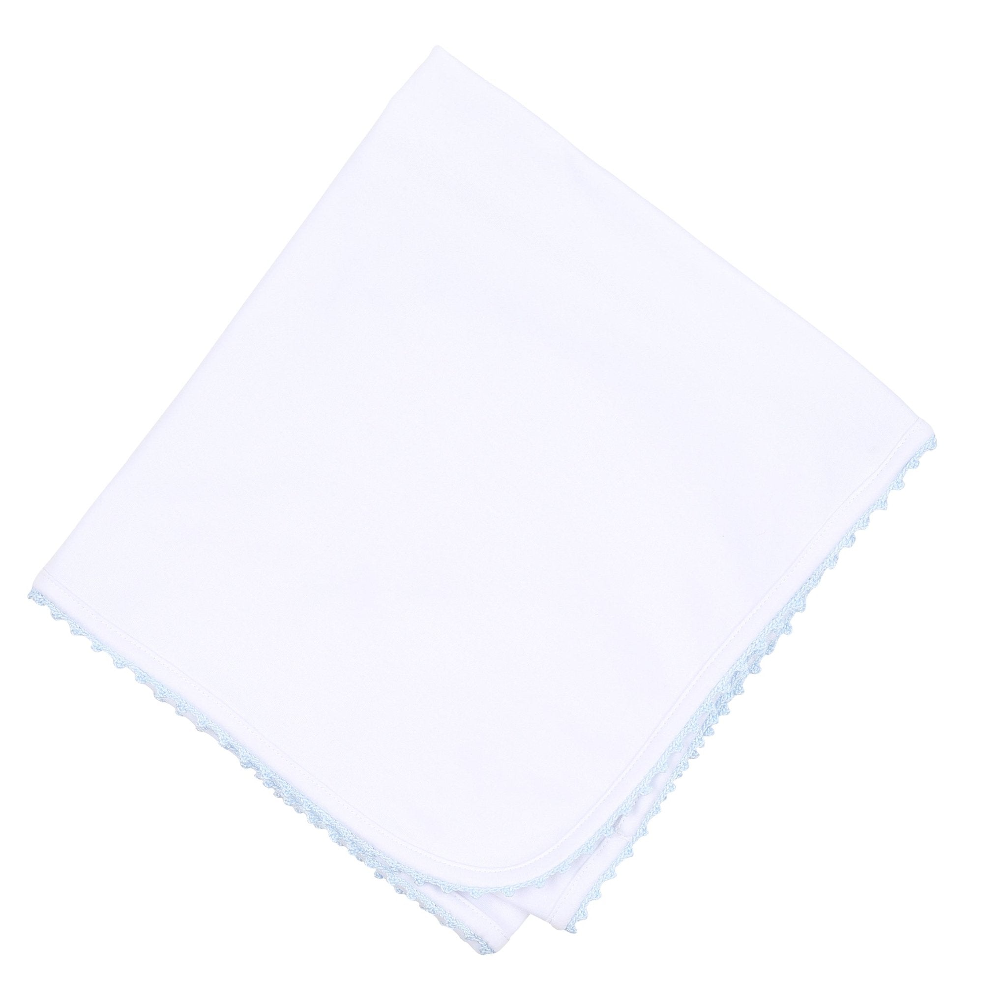 Baby Joy Receiving Blanket with Blue Crochet Trim - Magnolia BabyReceiving Blanket