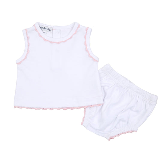 Baby Joy Sleeveless Diaper Cover Set with Pink Crochet Trim - Magnolia BabyDiaper Cover