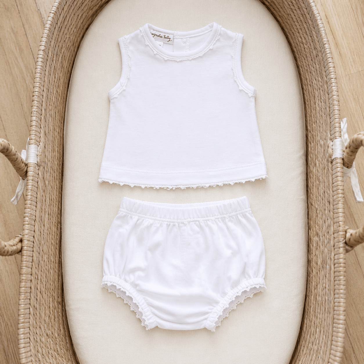 Baby Joy Sleeveless Diaper Cover Set with White Crochet Trim - Magnolia BabyDiaper Cover