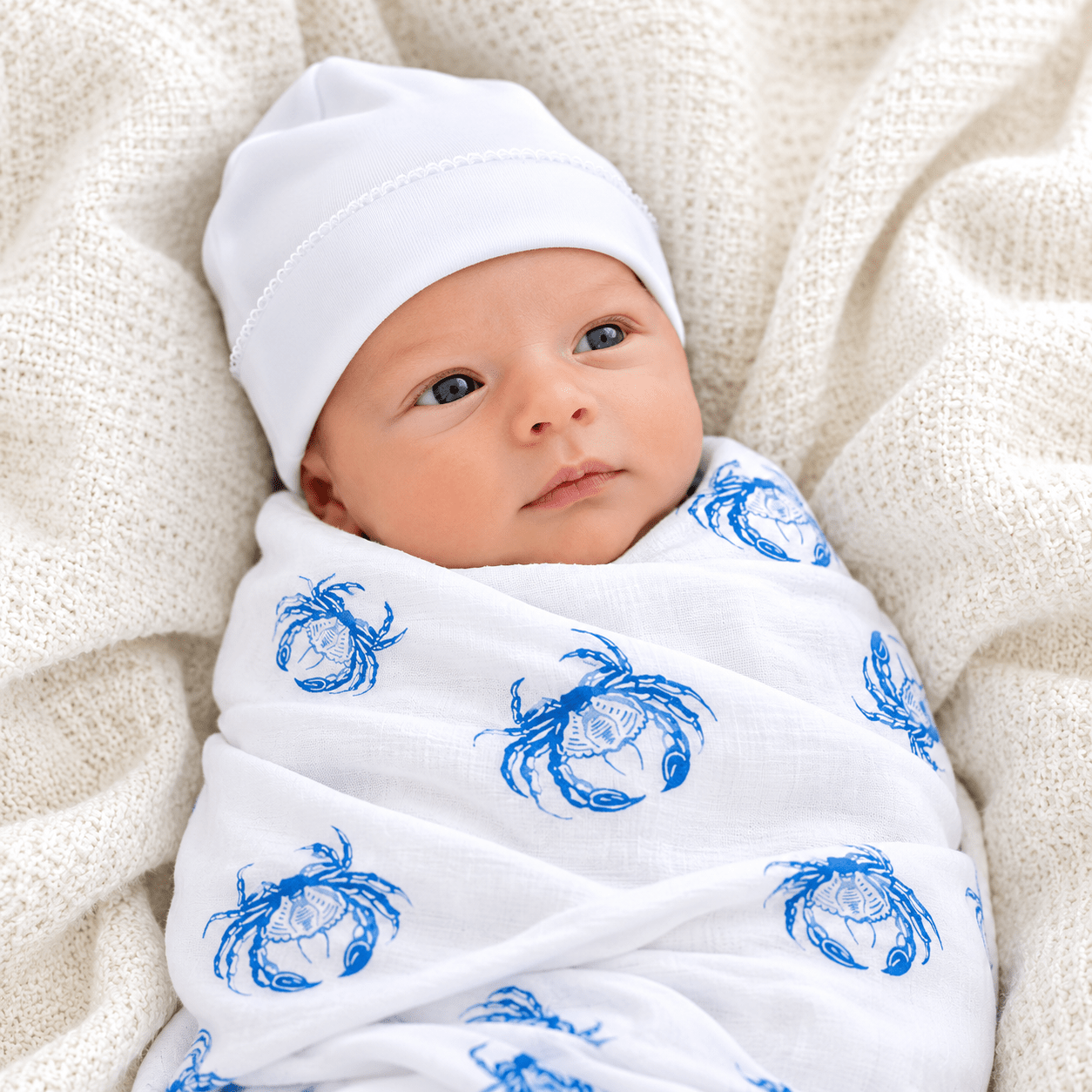 Little Hometown_Baby Muslin Swaddle Blanket - Blue Crab_1