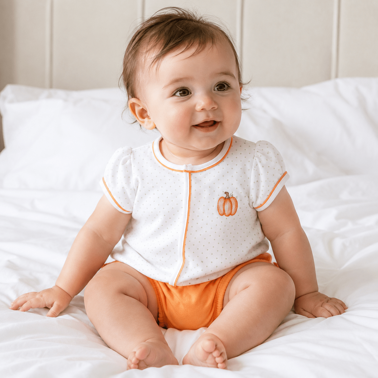 Magnolia Baby_Baby Pumpkin Hand-Embroidered Ruffle Diaper Cover Set_1