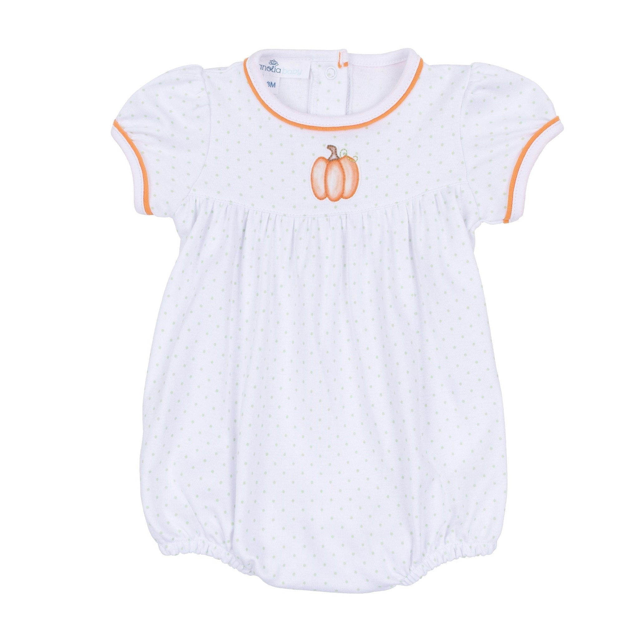 Magnolia Baby_Baby Pumpkin Hand-Embroidered Ruffle Short Sleeve Bubble_2
