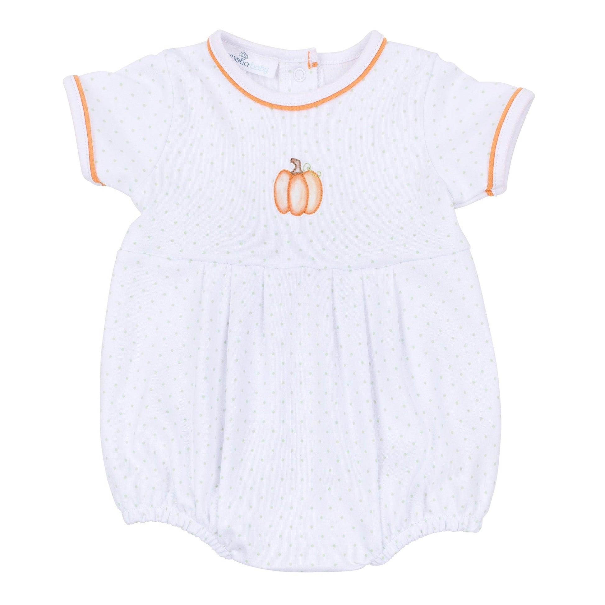 Magnolia Baby_Baby Pumpkin Hand-Embroidered Short Sleeve Boy Bubble_2