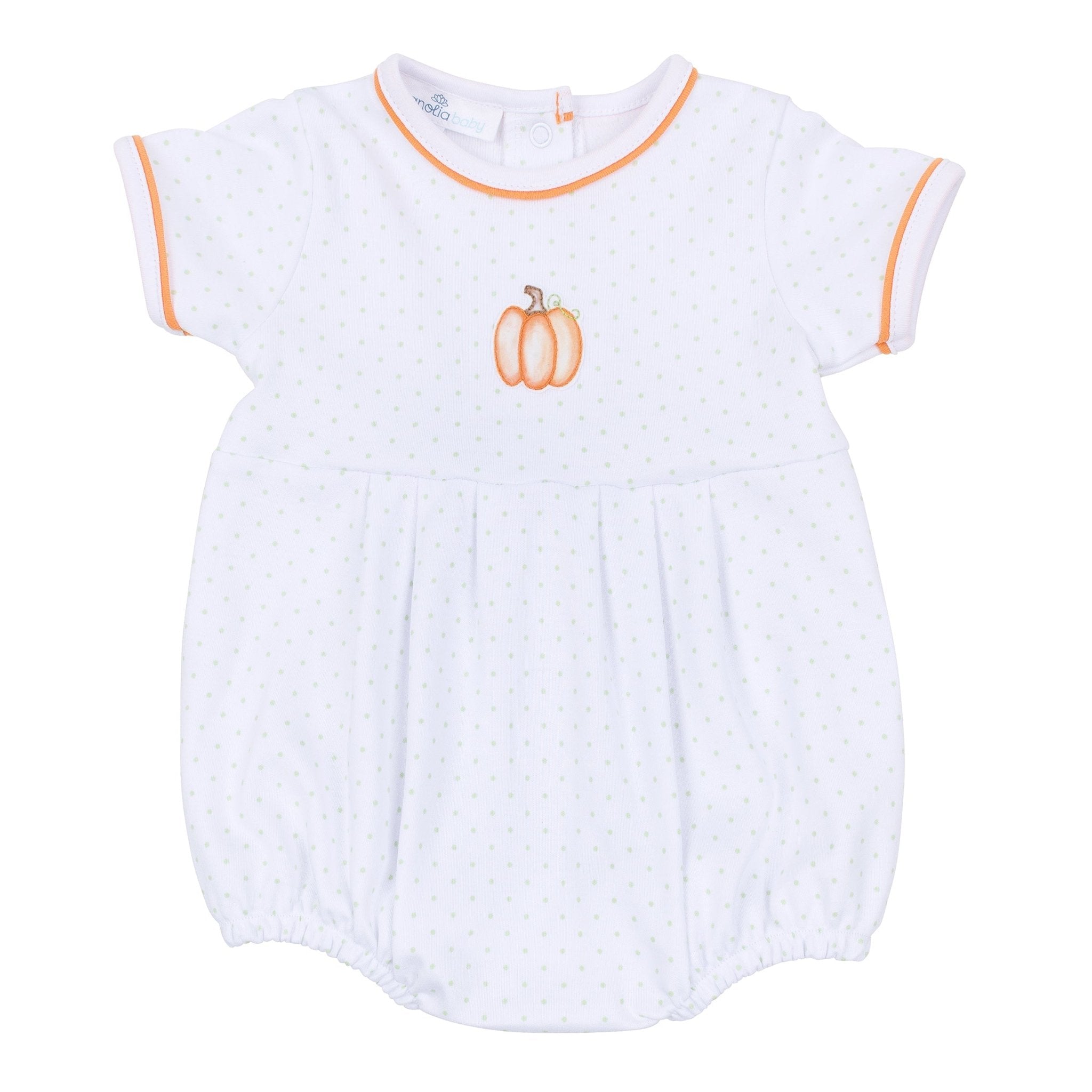 Magnolia Baby_Baby Pumpkin Hand-Embroidered Short Sleeve Boy Bubble_2