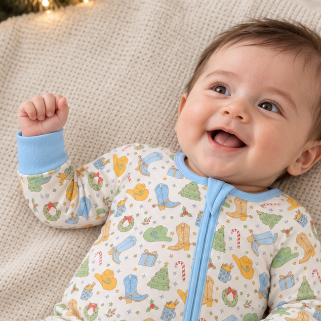 Cowboy Christmas Zip Playsuit - Sky