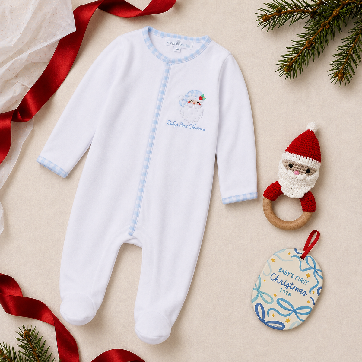 Baby Boy 1st Christmas Footie Gift Set - Santa Baby