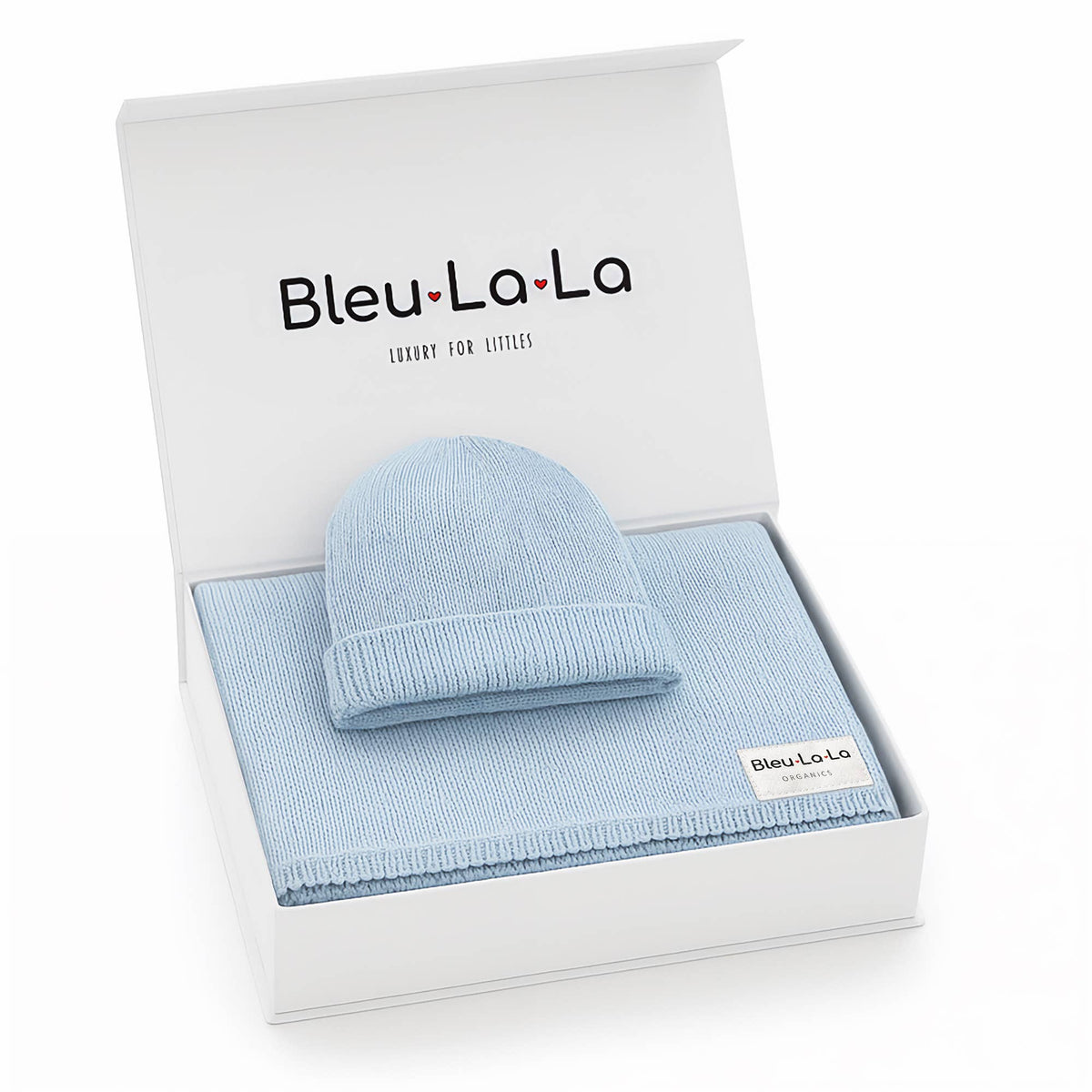 Organic Cotton Knit Blanket + Hat Gift Set - Sky Blue