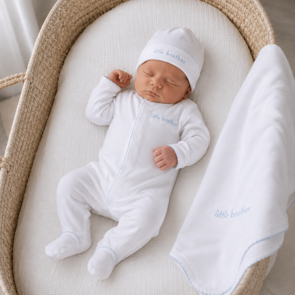 Baby Boy Little Brother Footie Take Me Home Set - Embroidered