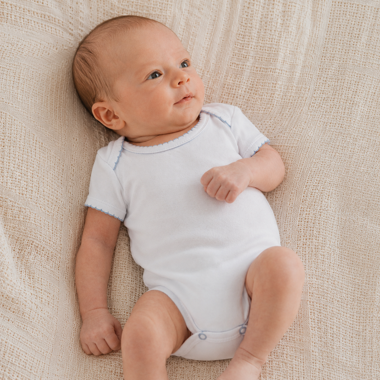 Essentials White Bodysuit with Blue Trim