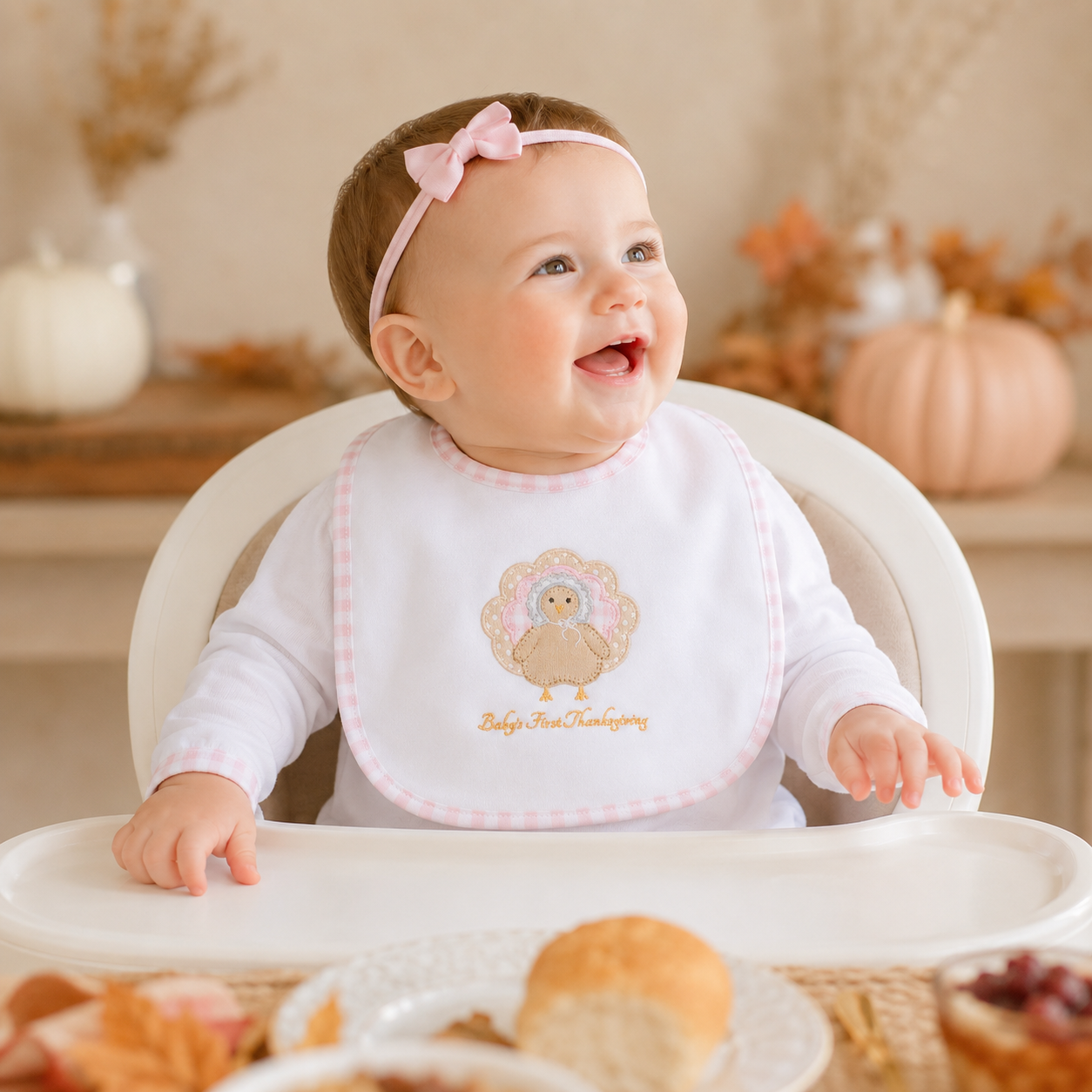Pilgrim Pals Applique Baby's First Thanksgiving Bib - Pink