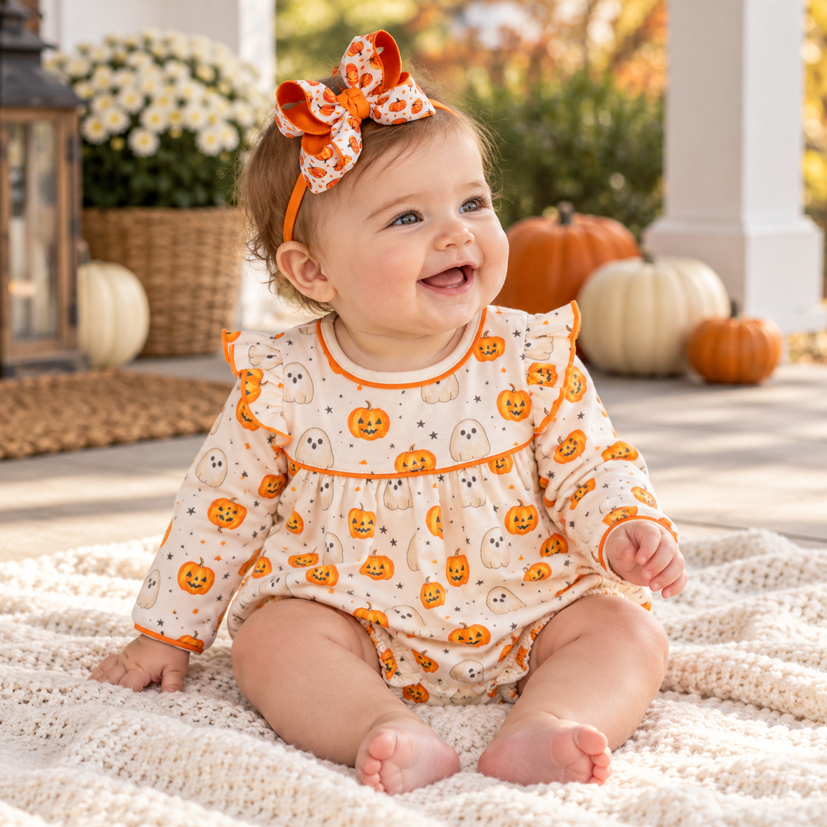 Pumpkin and Boo Long Sleeve Girl Bubble