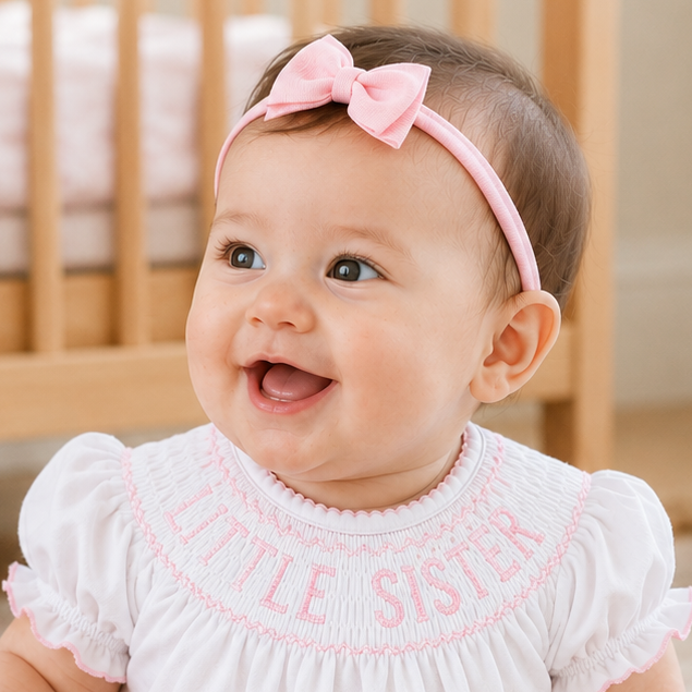 Sophia Baby Headband with Grosgrain Bow - Pink