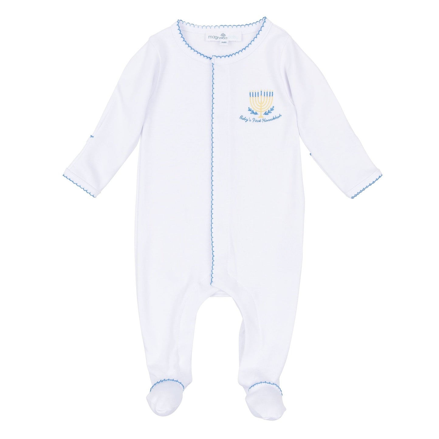 Magnolia Baby_Baby's First Hanukkah Hand-Embroidered Footie_2