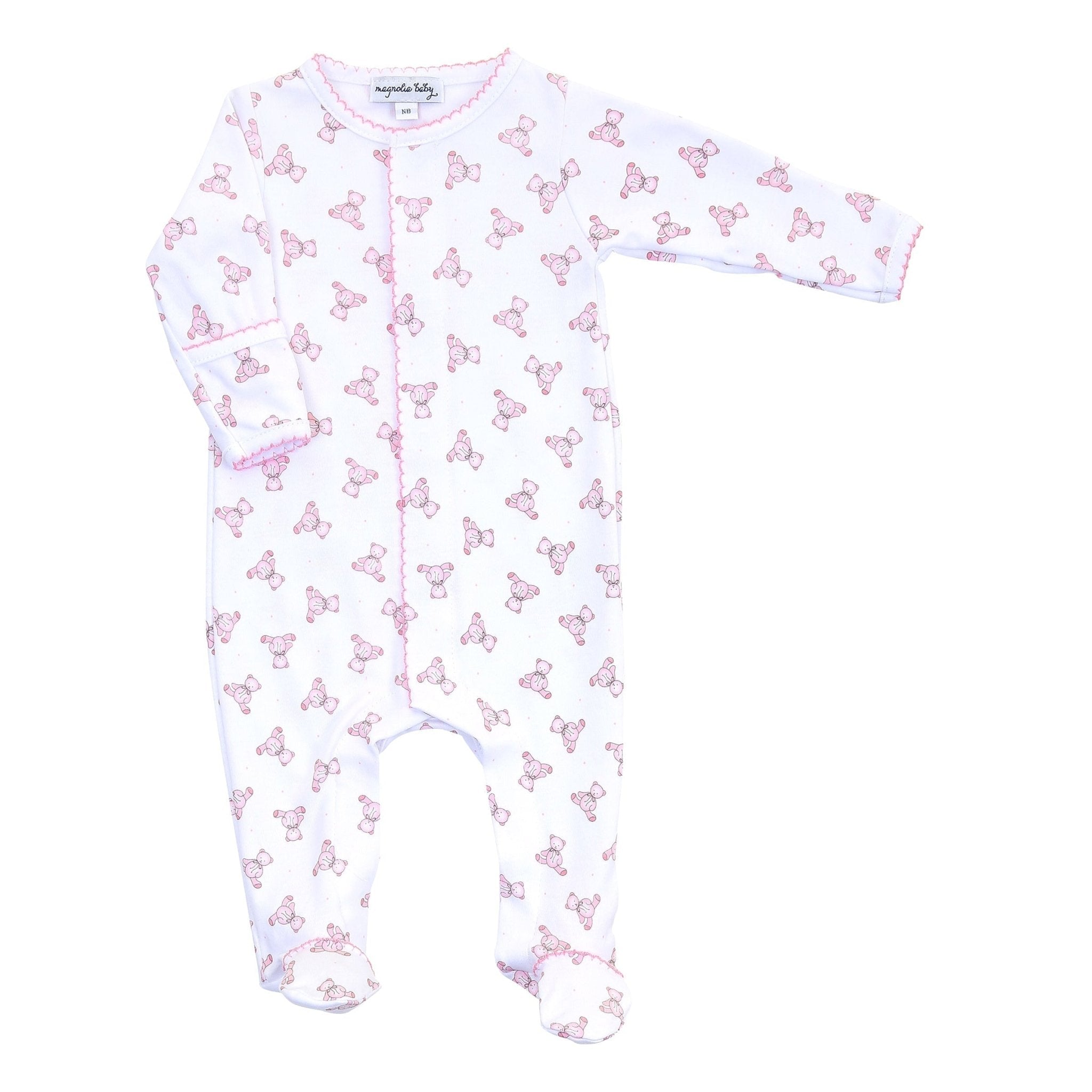 Baby's Teddy Essentials Pink Printed footie - Magnolia BabyFootie
