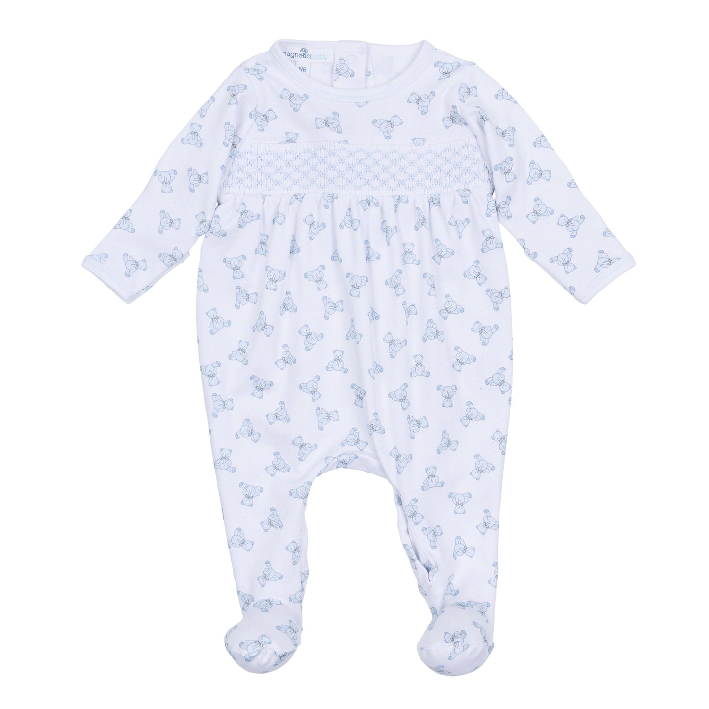 Baby's Teddy Smocked Footie - Light Blue - Magnolia BabyFootie
