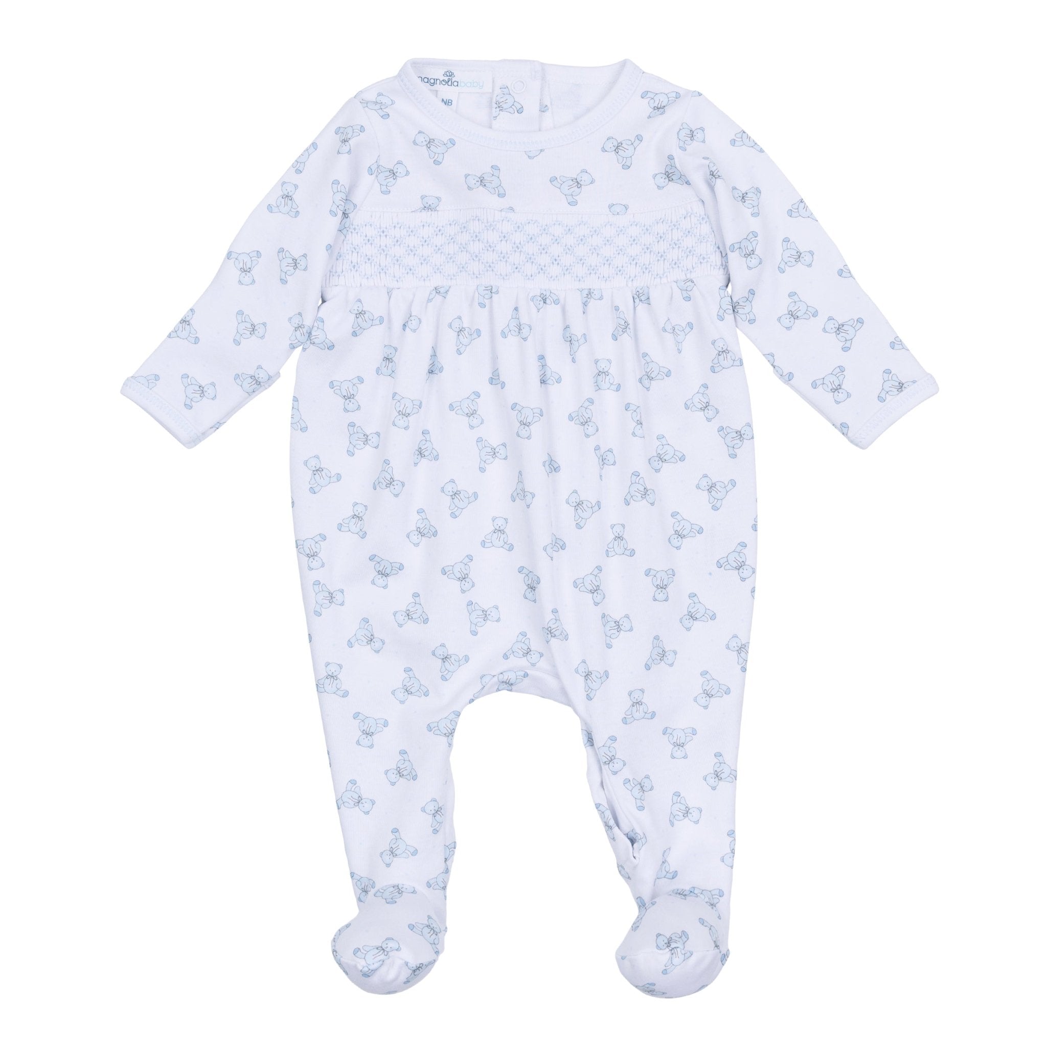 Baby's Teddy Smocked Footie - Light Blue - Magnolia BabyFootie