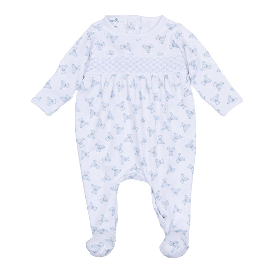 Baby's Teddy Smocked Footie - Light Blue - Magnolia BabyFootie