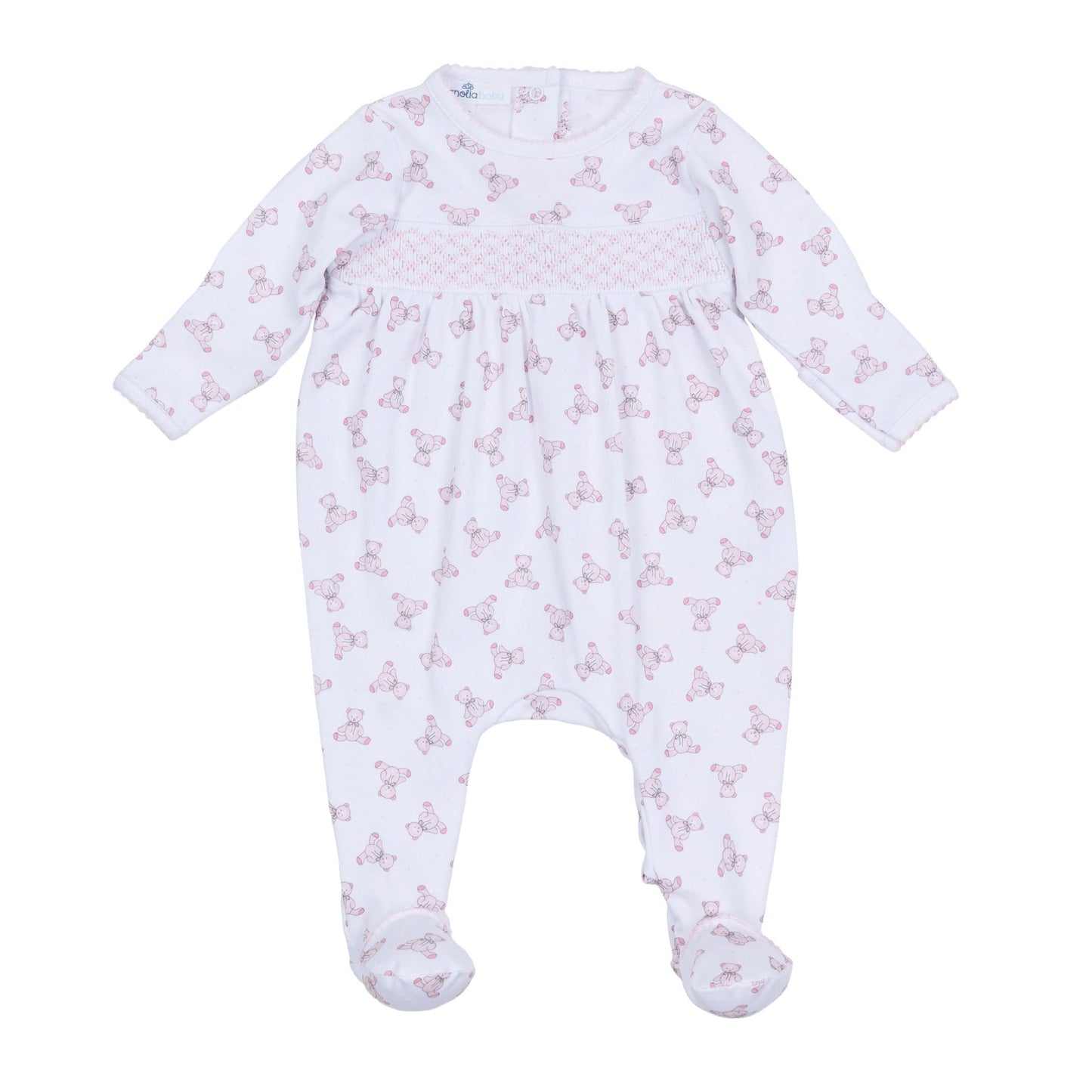 Baby's Teddy Smocked Footie - Pink - Magnolia BabyFootie