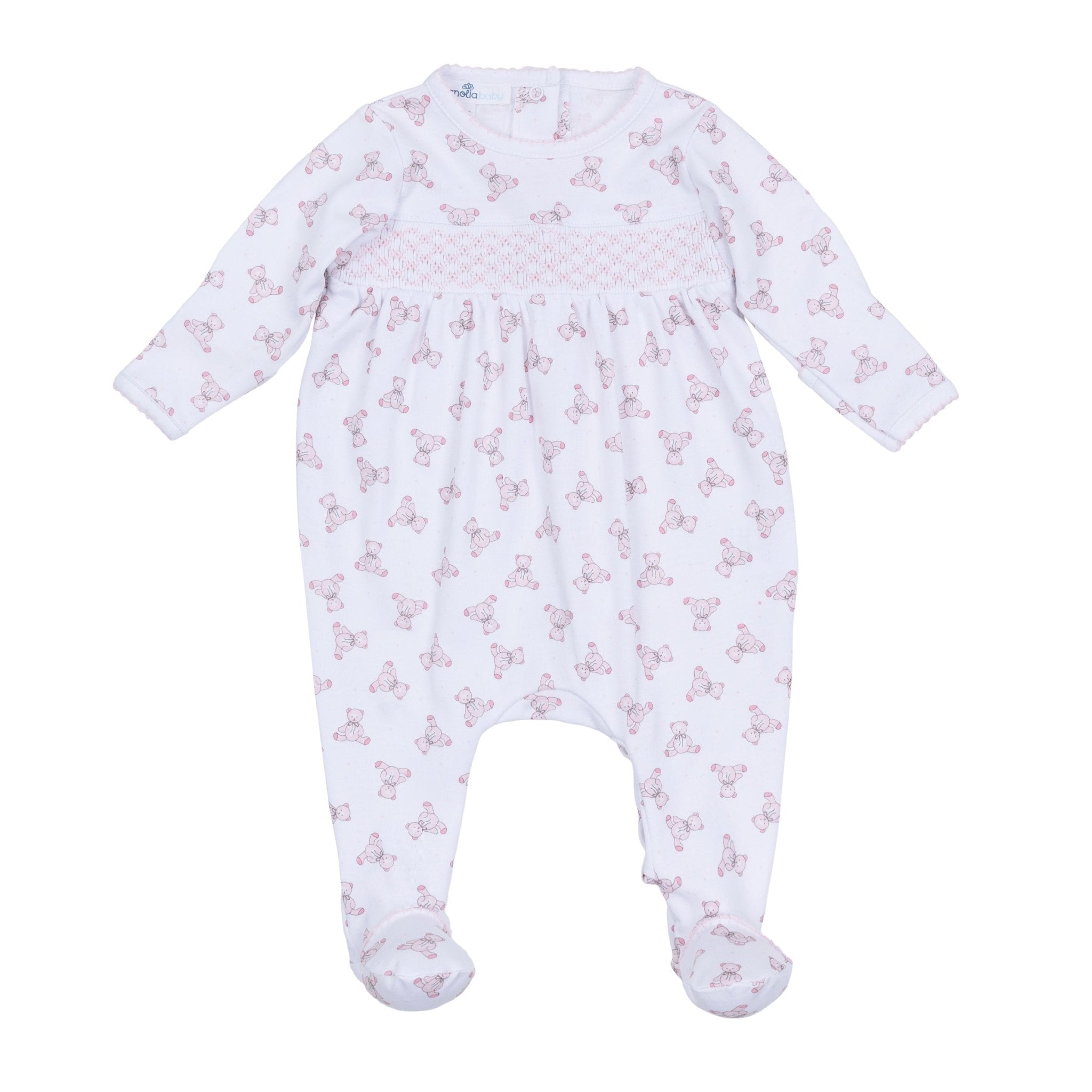 Baby's Teddy Smocked Footie - Pink - Magnolia BabyFootie