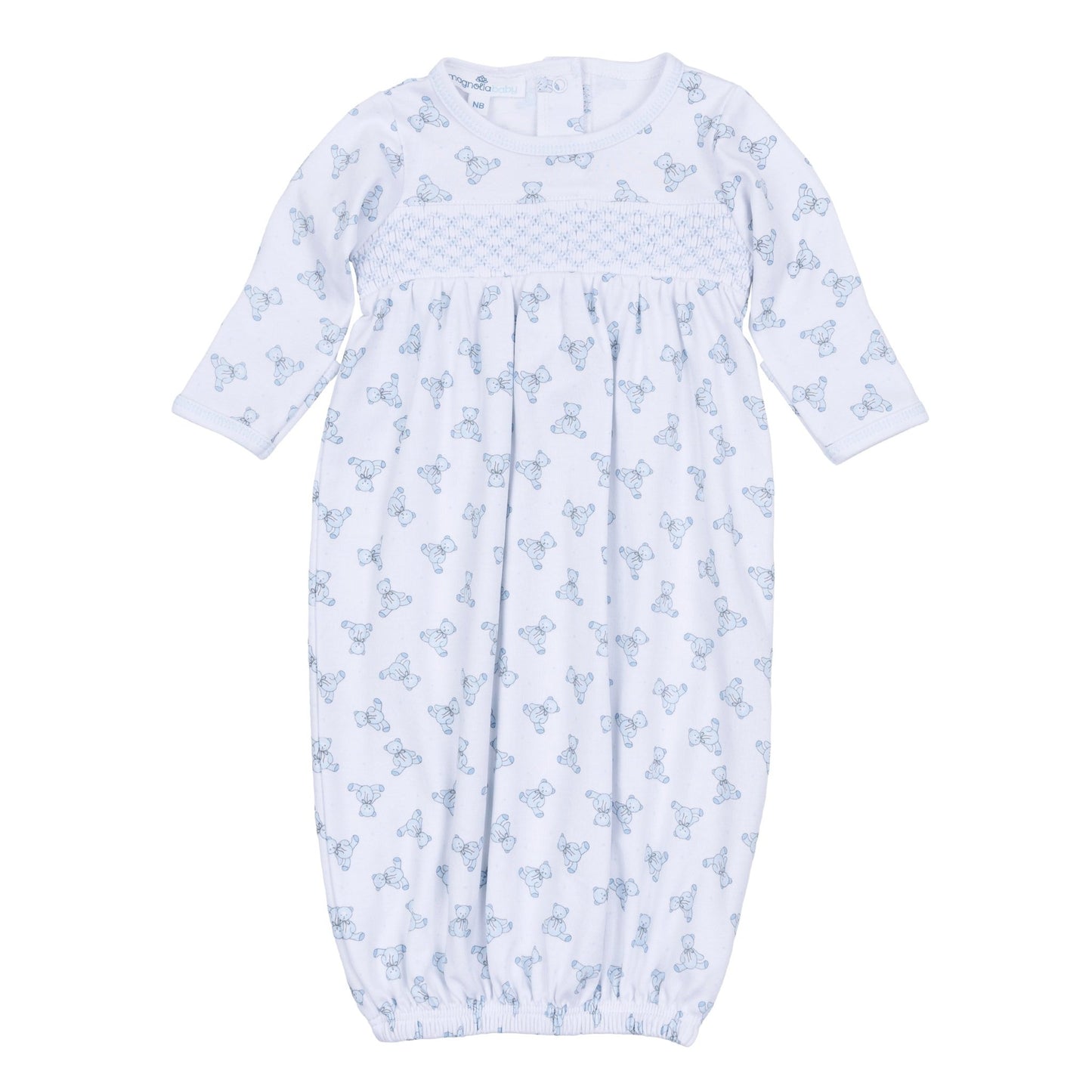 Baby's Teddy Smocked Gown - Light Blue - Magnolia BabyConverter Gown