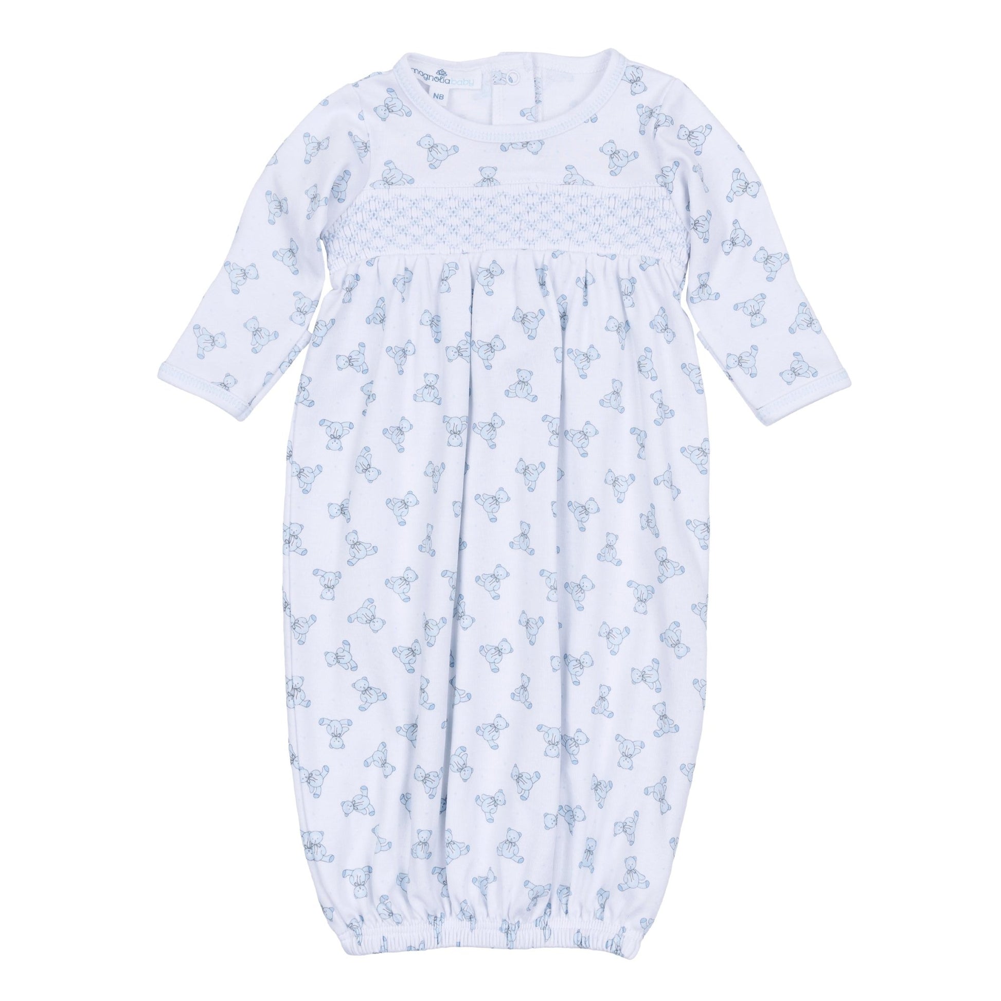 Baby's Teddy Smocked Gown - Light Blue - Magnolia BabyConverter Gown