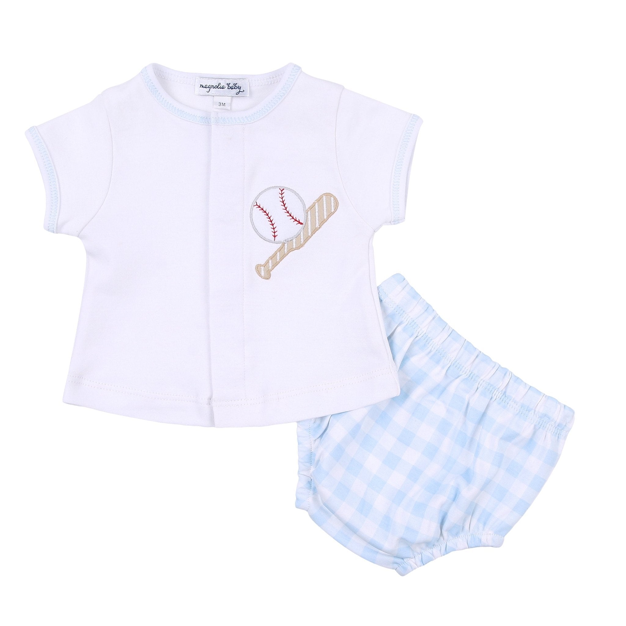 Batter Up Applique Blue Diaper Cover Set - Magnolia BabyDiaper Cover