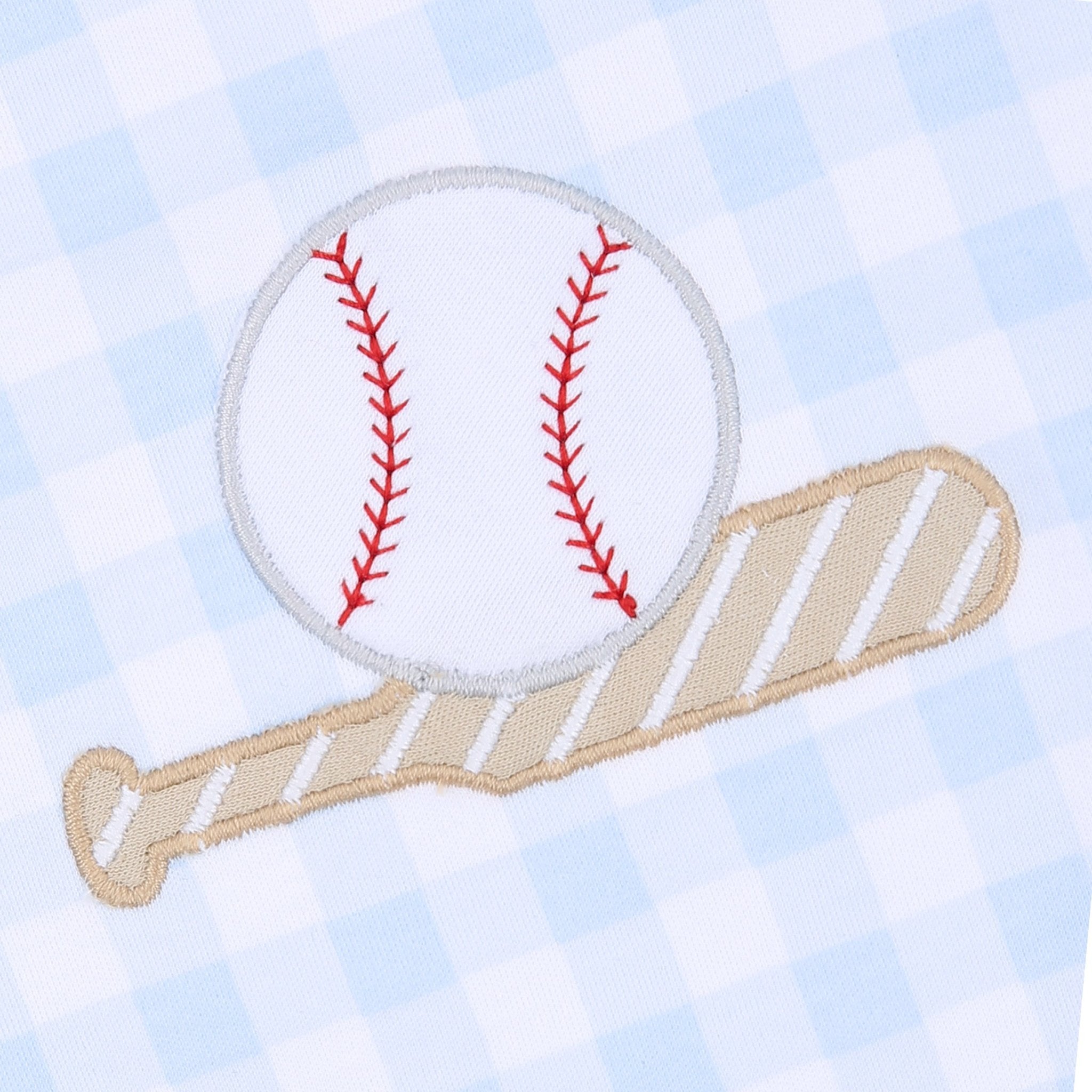 Batter Up Applique Blue Footie - Magnolia BabyFootie