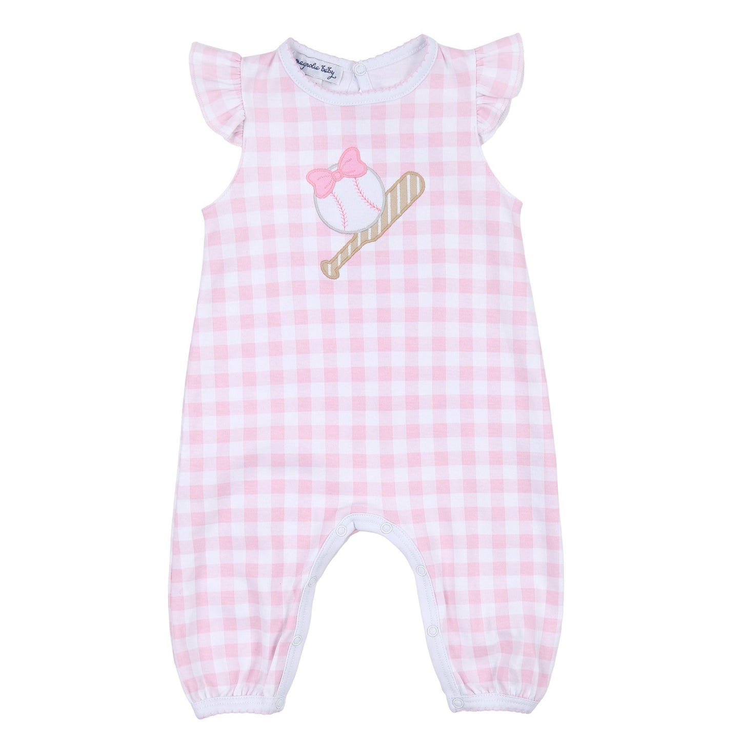 Batter Up Applique Pink Ruffle Flutters Playsuit - Magnolia BabyPlaysuit
