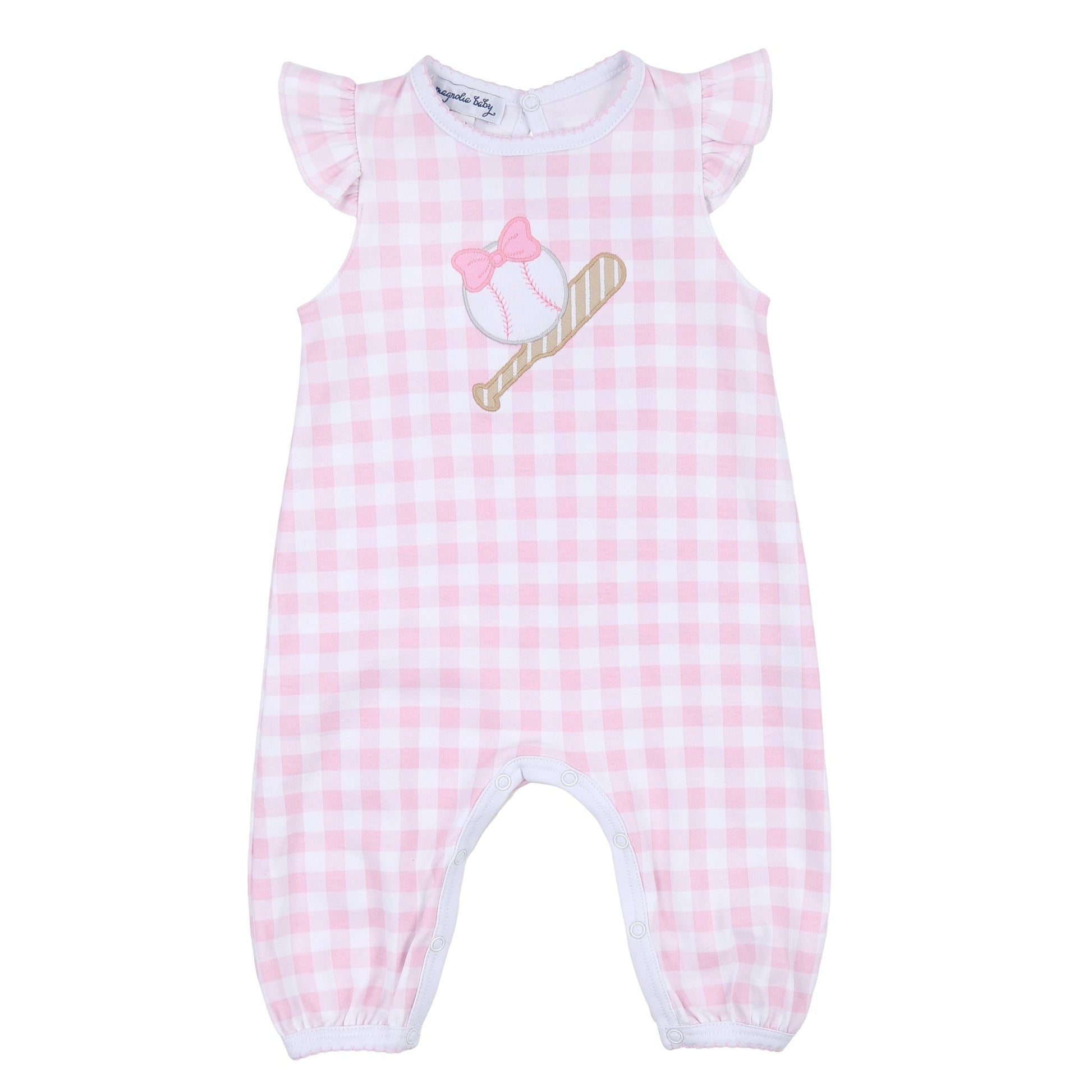 Batter Up Applique Pink Ruffle Flutters Playsuit - Magnolia BabyPlaysuit