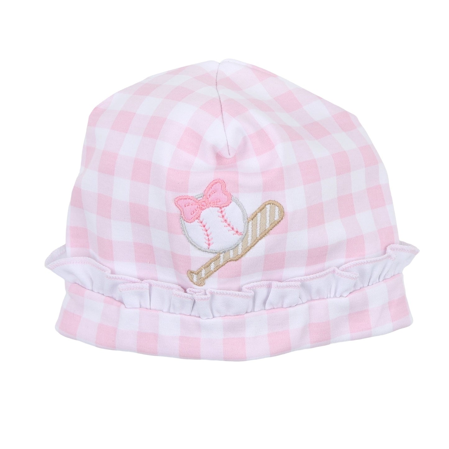 Batter Up Applique Pink Ruffle Hat - Magnolia BabyHat