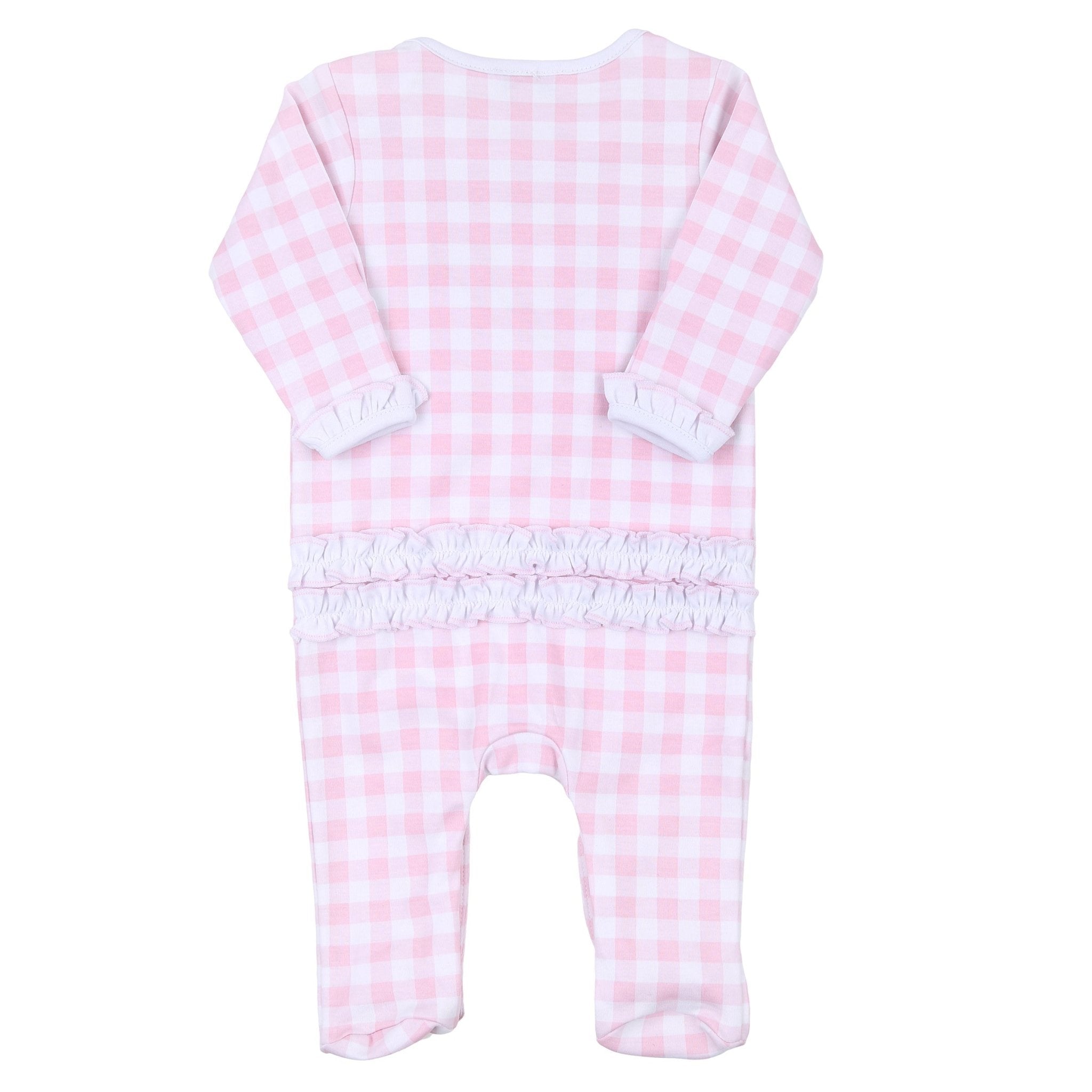 Batter Up Applique Pink Ruffle Lap Footie - Magnolia BabyFootie