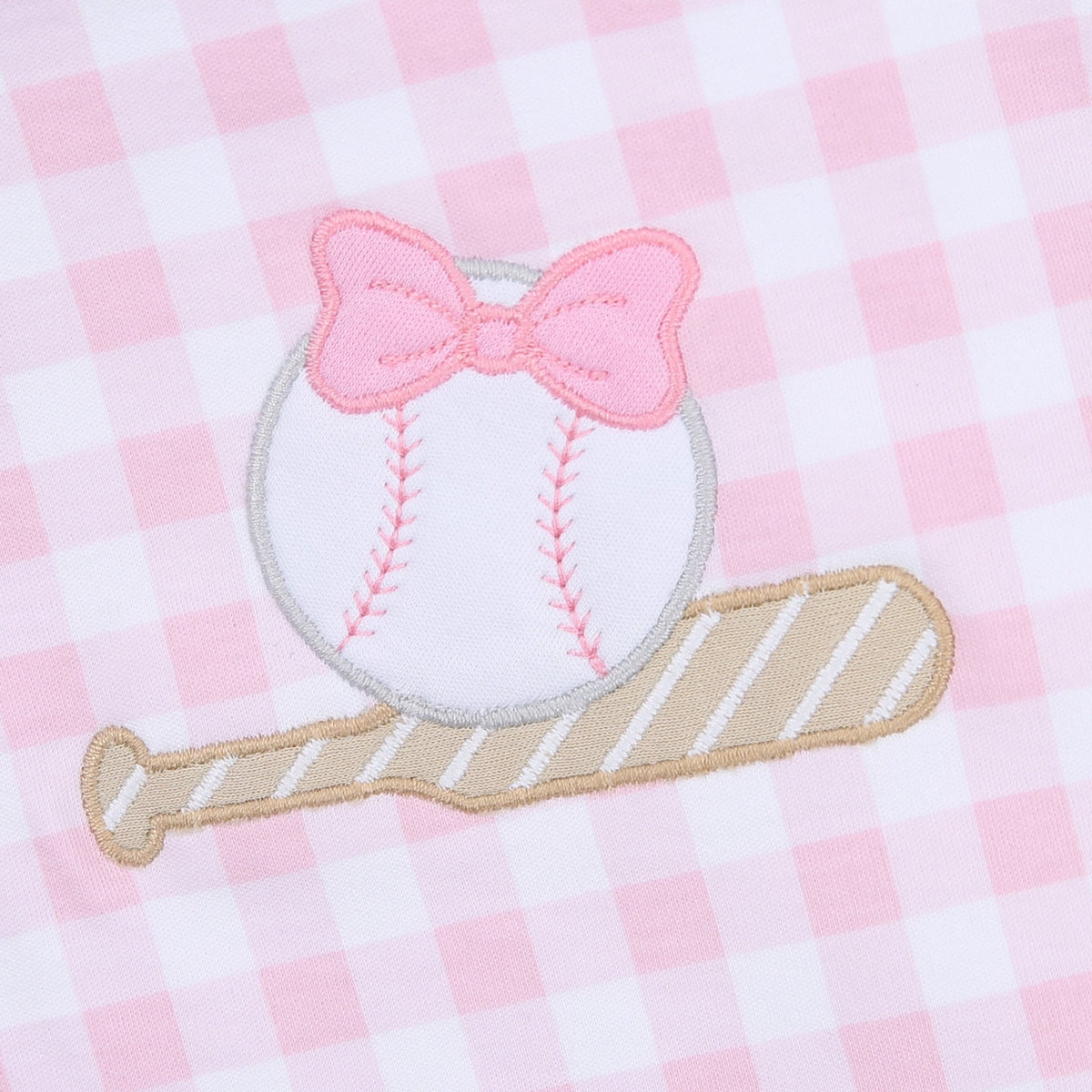 Batter Up Applique Pink Ruffle Long Pajamas - Magnolia BabyLong Pajamas