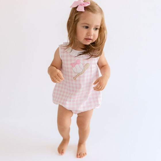 Batter Up Applique Pink Ruffle Sleeveless Toddler Bubble - Magnolia BabyBubble