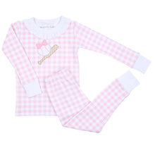  Batter Up Applique Pink Ruffle Toddler Long Pajamas - Magnolia BabyLong Pajamas