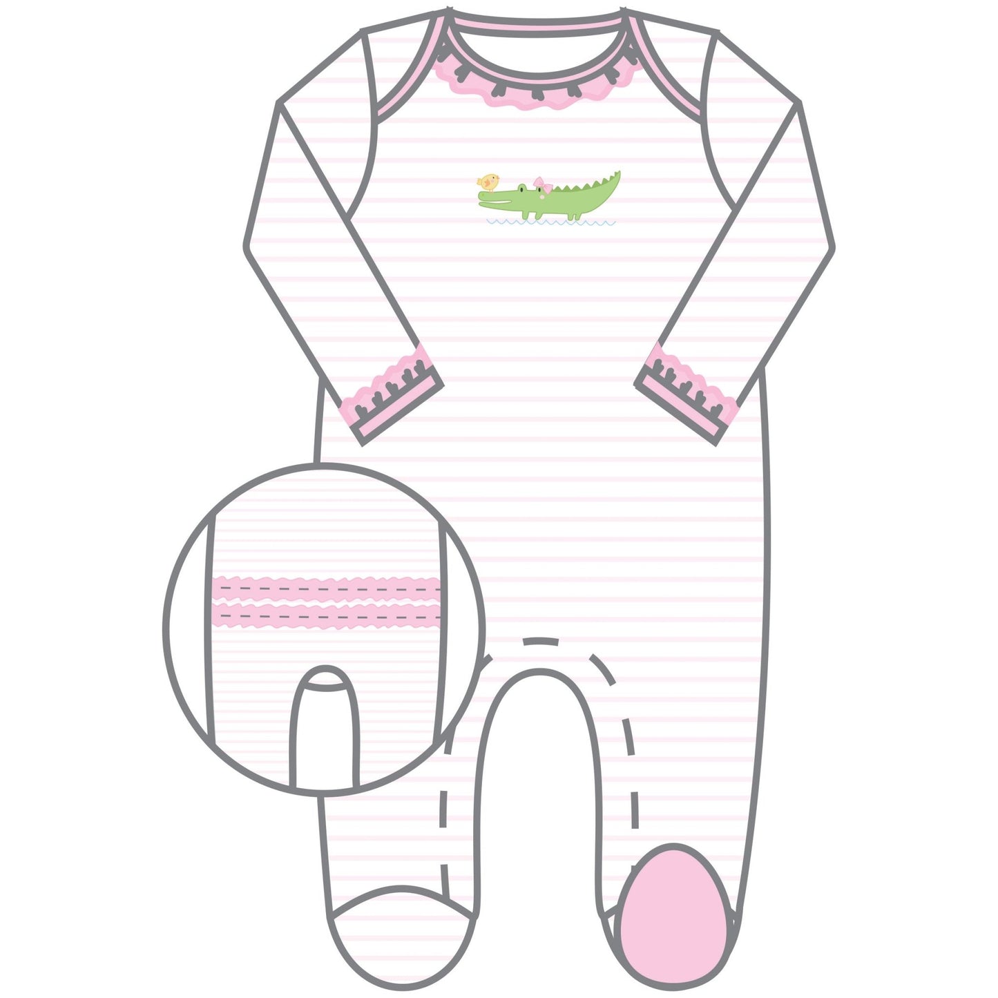 Bayou Babies Applique Lap Footie - Pink - Magnolia BabyFootie