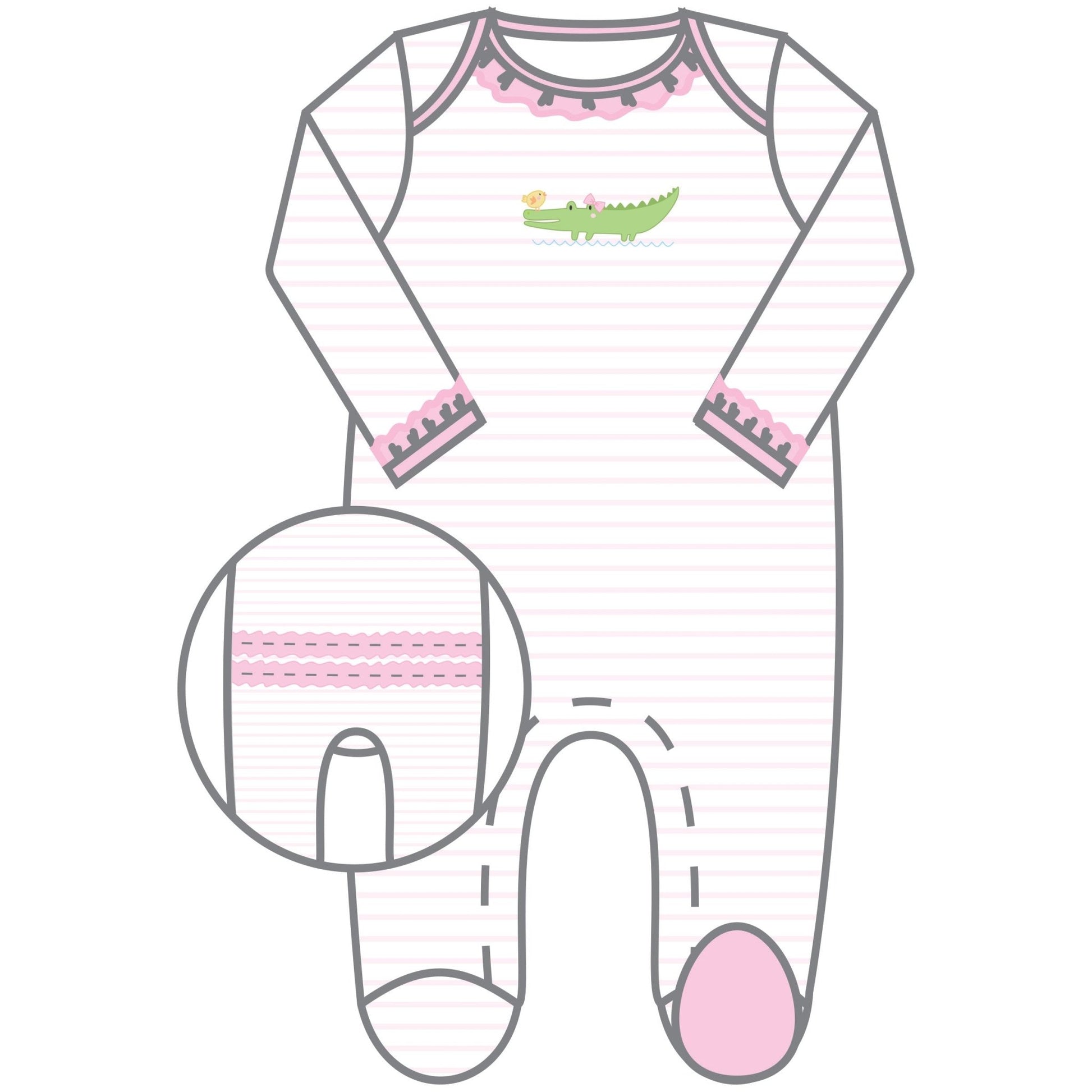 Bayou Babies Applique Lap Footie - Pink - Magnolia BabyFootie