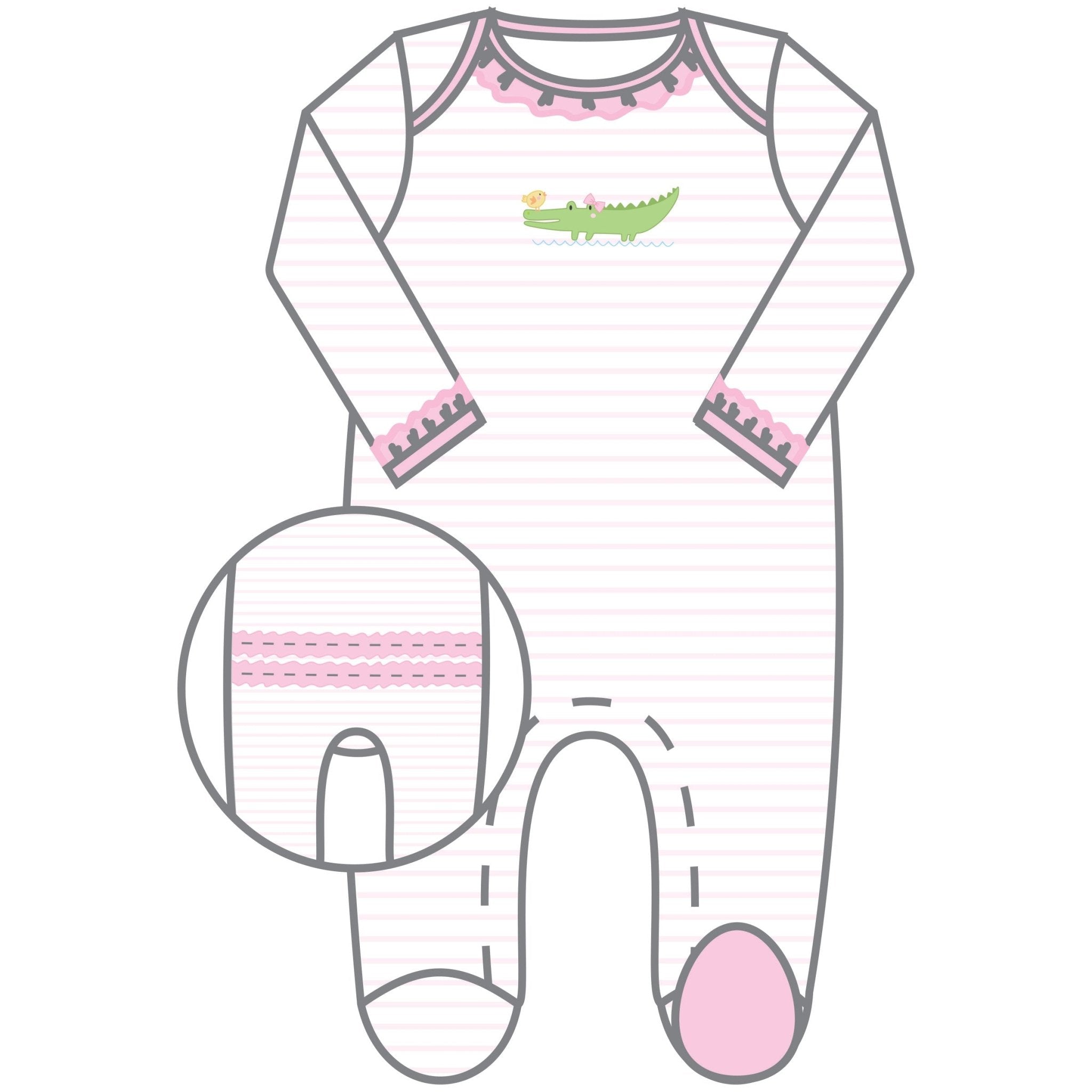 Bayou Babies Applique Lap Footie - Pink - Magnolia BabyFootie