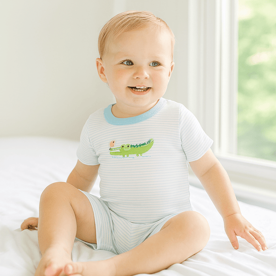 Bayou Babies Applique Short Pajamas - Light Blue - Magnolia BabyShort Pajamas