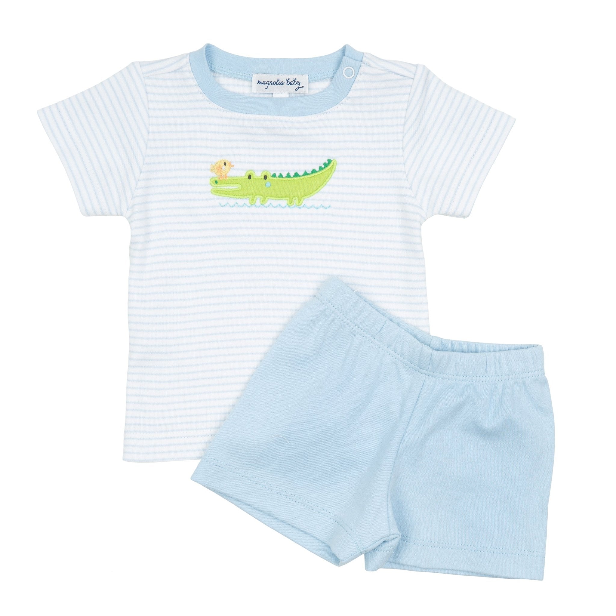 Bayou Babies Applique Short Set - Light Blue - Magnolia BabyShort Set